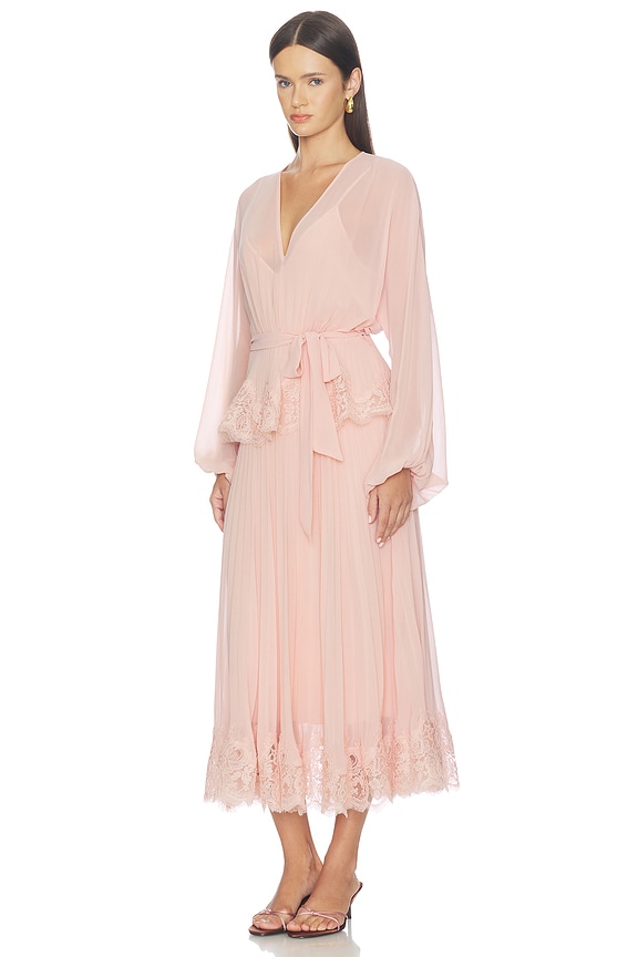 view 2 of 4 VESTIDO MIDI DE ENCAJE PLISADO in Baby Pink