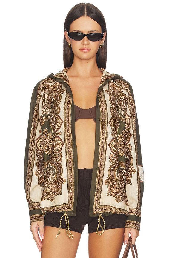 view 1 of 5 Mahon Hooded Shirt in Olive Paisley