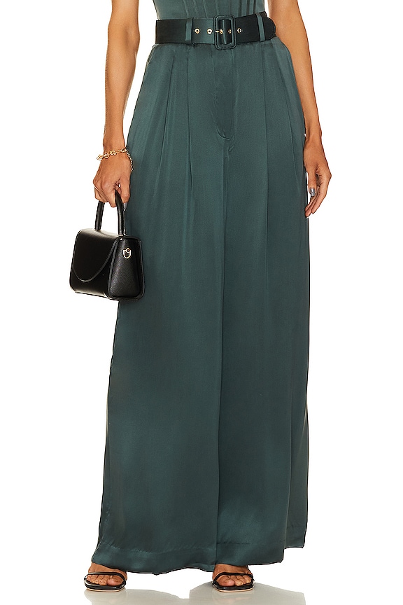 view 1 of 4 Silk Tuck Pant in Dark Green