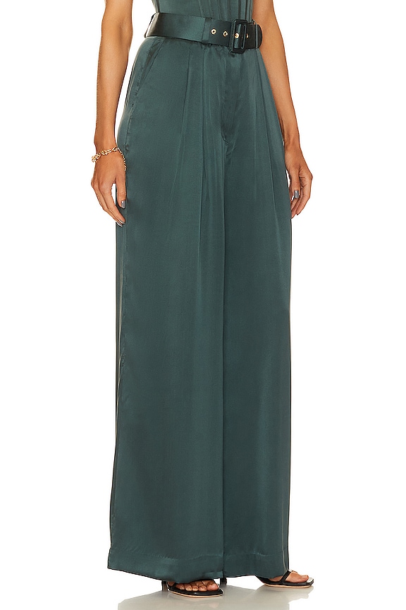 view 2 of 4 Silk Tuck Pant in Dark Green