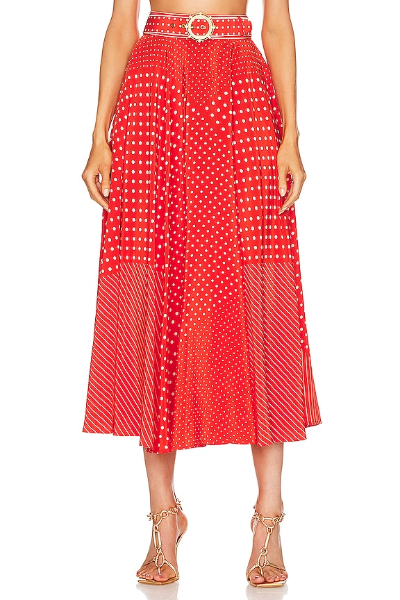 view 1 of 4 Spliced Midi Skirt in Red & Cream Dot