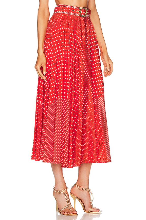 view 2 of 4 Spliced Midi Skirt in Red & Cream Dot