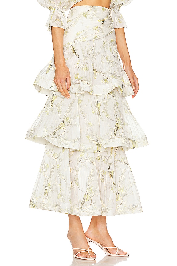 view 2 of 4 PLEATED TIERED 미디 스커트 in Acacia Birds