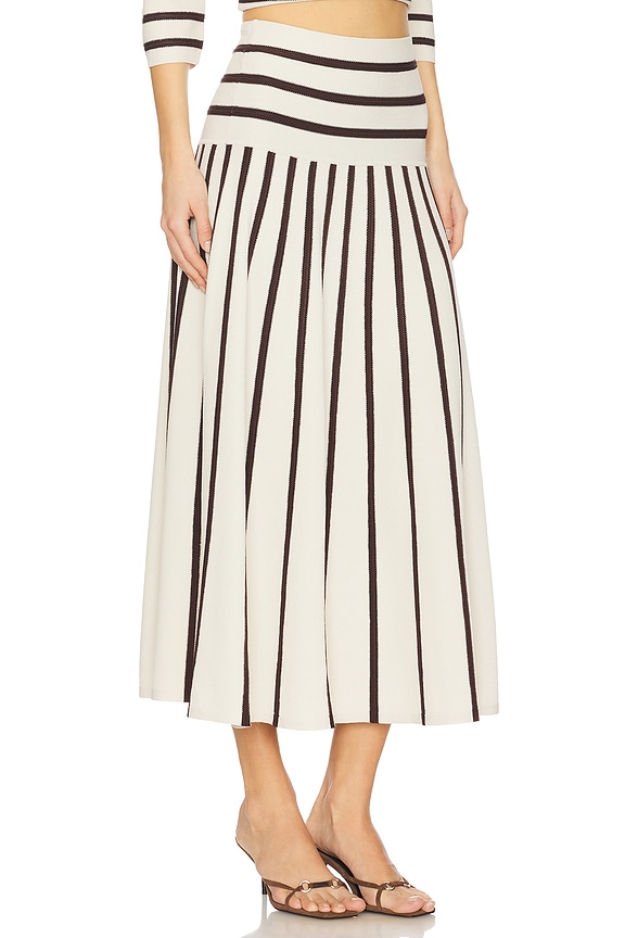 view 2 of 6 Illuminate Stripe Midi Skirt in Cream & Chocolate