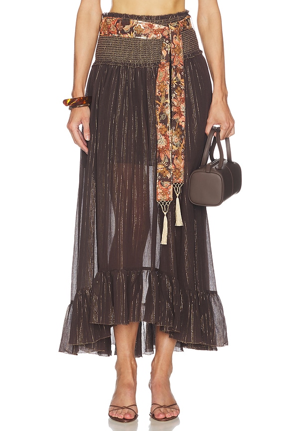 view 1 of 6 Aster Shirred Midi Skirt in Chocolate