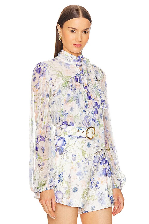 view 2 of 4 NATURA BILLOW トップ in Blue Garden Print