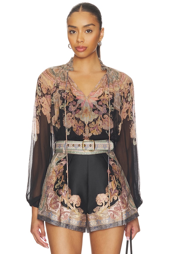 view 1 of 4 Petite Illustration Billow Blouse in Black Paisley