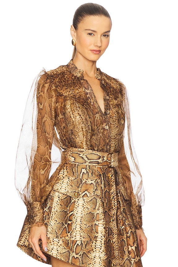 view 2 of 4 Hypnotic Smocked Blouse in Toffee Snake