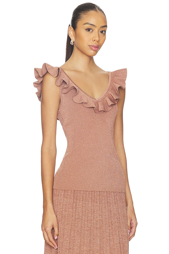 view 2 of 5 Wanderlust Metallic Frill Top in Metallic Dusty Rose