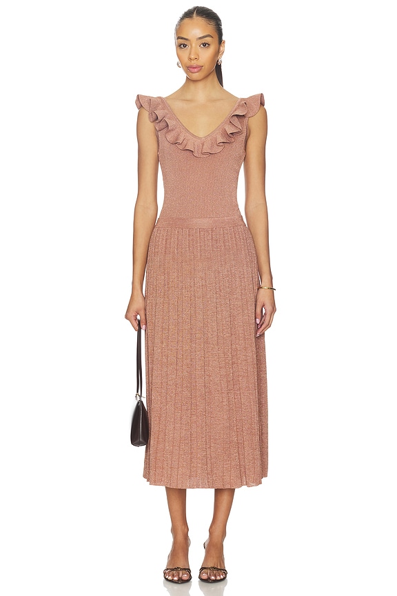 Zimmermann Wanderlust Metallic Frill Top in Metallic Dusty Rose