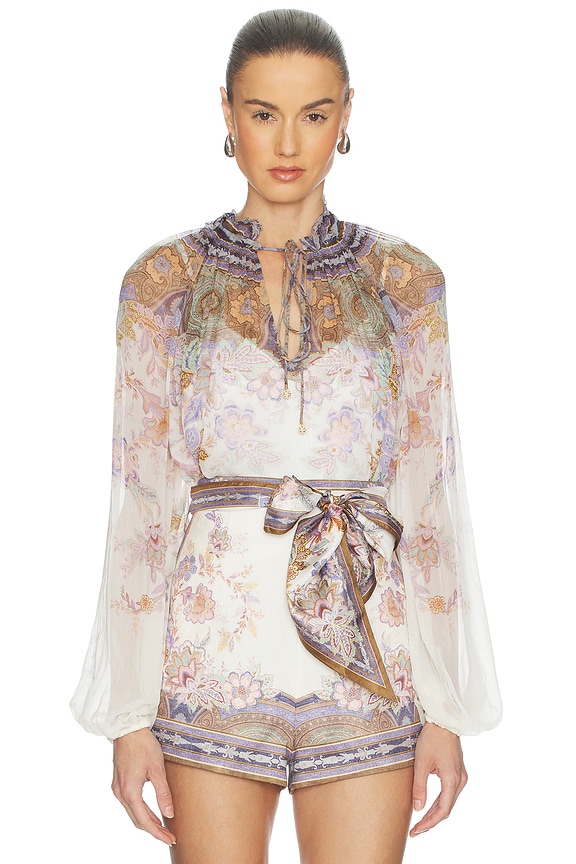 view 2 of 5 Luna Billow Blouse in Cream Blue Paisley
