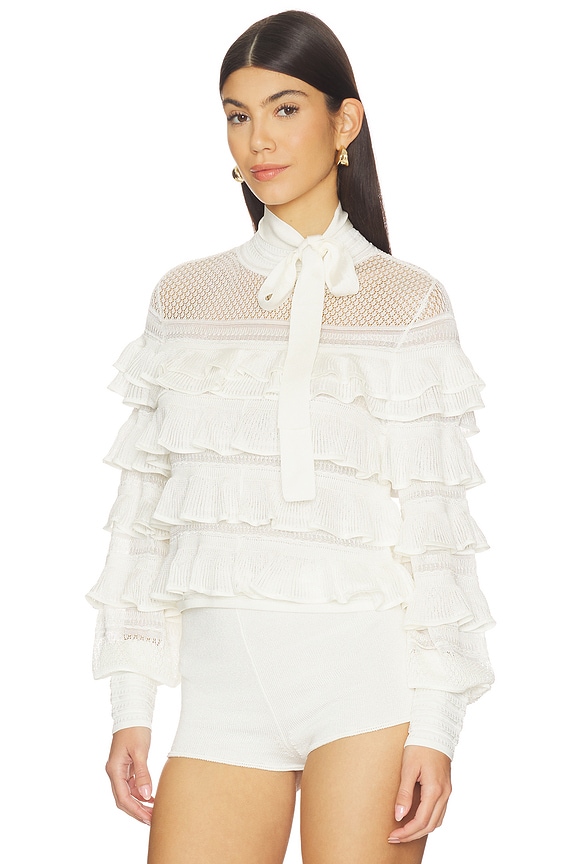 view 2 of 4 Luna Lace Frill Tie Neck Top in Ivory