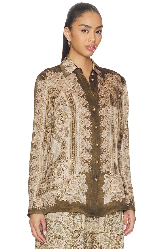 view 2 of 4 Luna Satin Shirt in Olive Perla Paisley