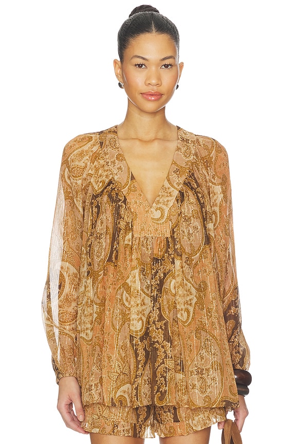 view 1 of 5 Carousel Batwing Top in Biscuit Paisley
