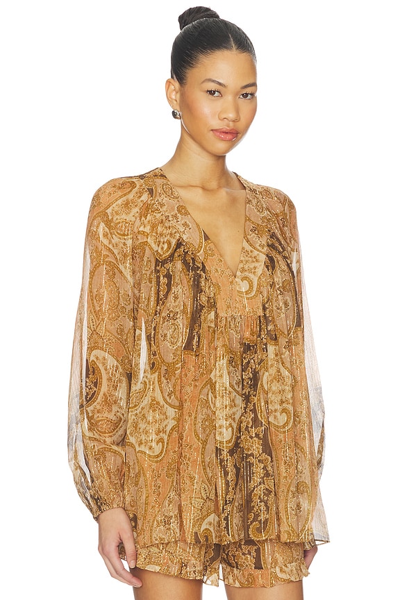 view 2 of 5 Carousel Batwing Top in Biscuit Paisley