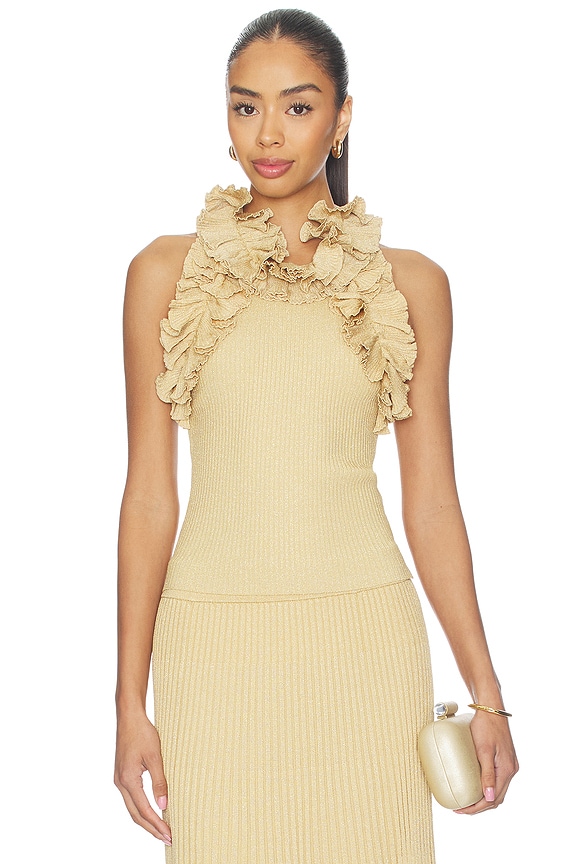 view 1 of 5 Luna Metallic Ruffle Tank in Metallic Gold