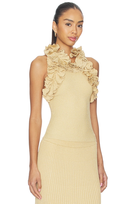 view 2 of 5 Luna Metallic Ruffle Tank in Metallic Gold