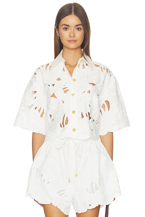 view 1 of 4 Mahon Embroidered Crop Shirt in Ivory
