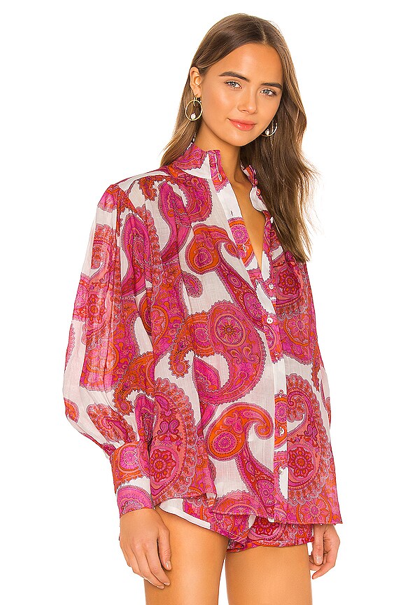 view 2 of 4 Peggy Billow Blouse in Magenta Ivory Paisley