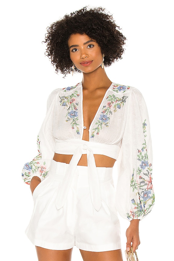 Zimmermann Juliette Cross Stitch Crop Top in Ivory REVOLVE