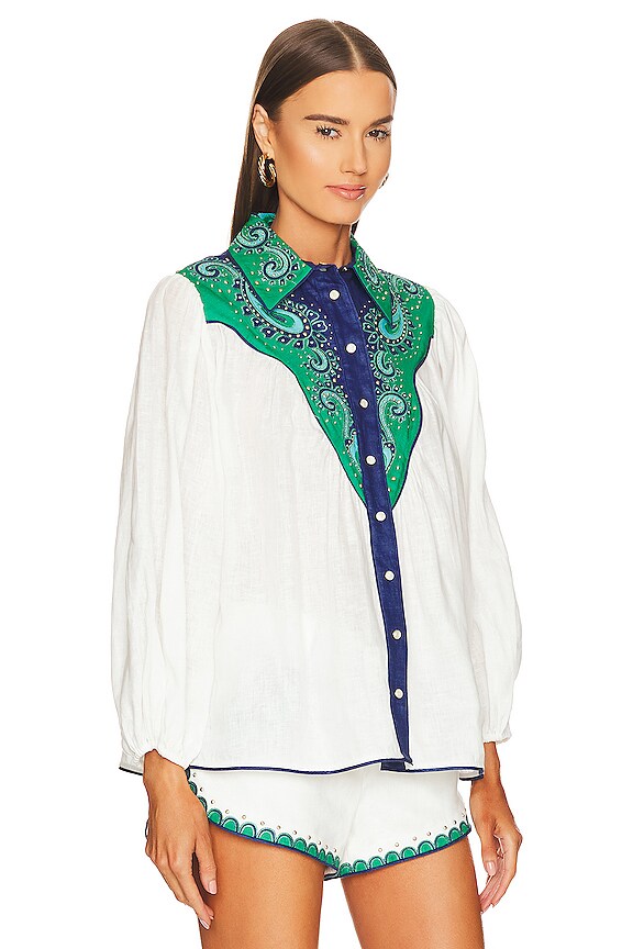 view 2 of 5 BLUSA in Ivory, Blue, & Green