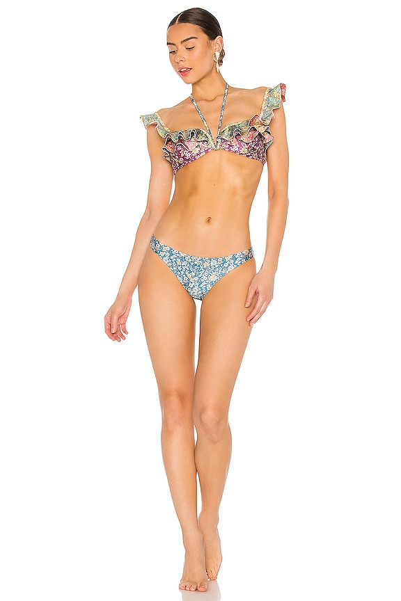 Zimmermann Carnaby Frill Halter Tie Bikini Set In Spliced Revolve