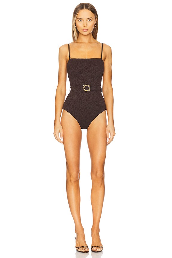 view 2 of 5 Acacia Textured Bandeau One Piece in Chocolate