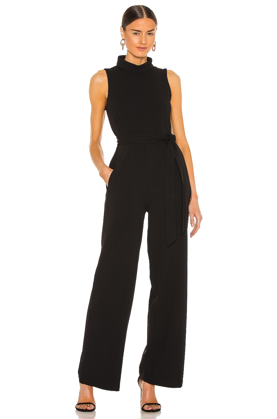 1. STATE Mock Neck Belted Jumpsuit in Rich Black | REVOLVE