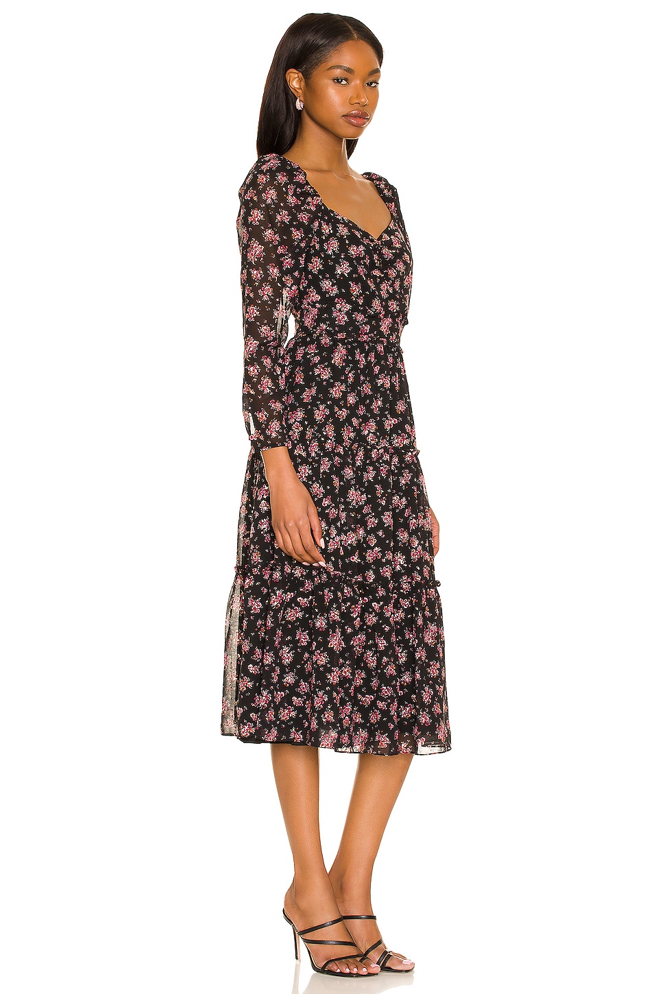 1. STATE Long Sleeve Midi Dress in Gold Foil Floral Chiffon