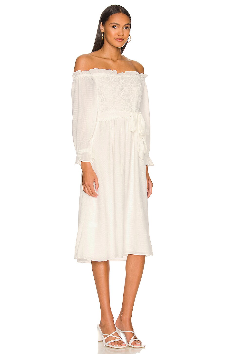 1. STATE Off the Shoulder Smocked Bodice Dress in New Ivory