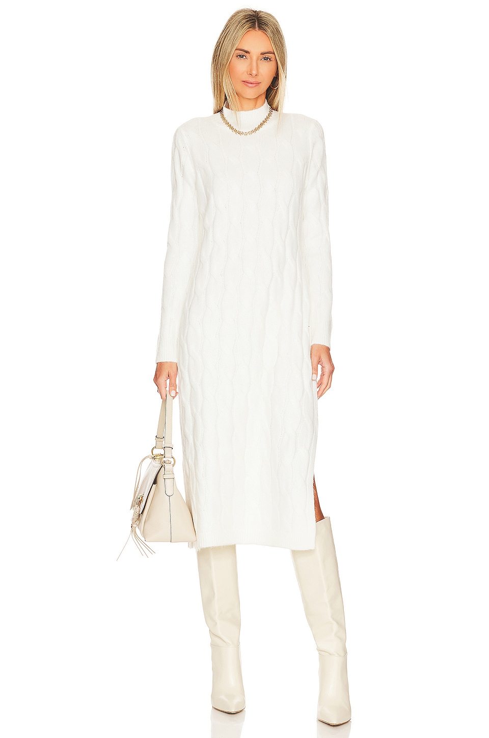 1. STATE Long Cabled Midi Sweater Dress in Antique White