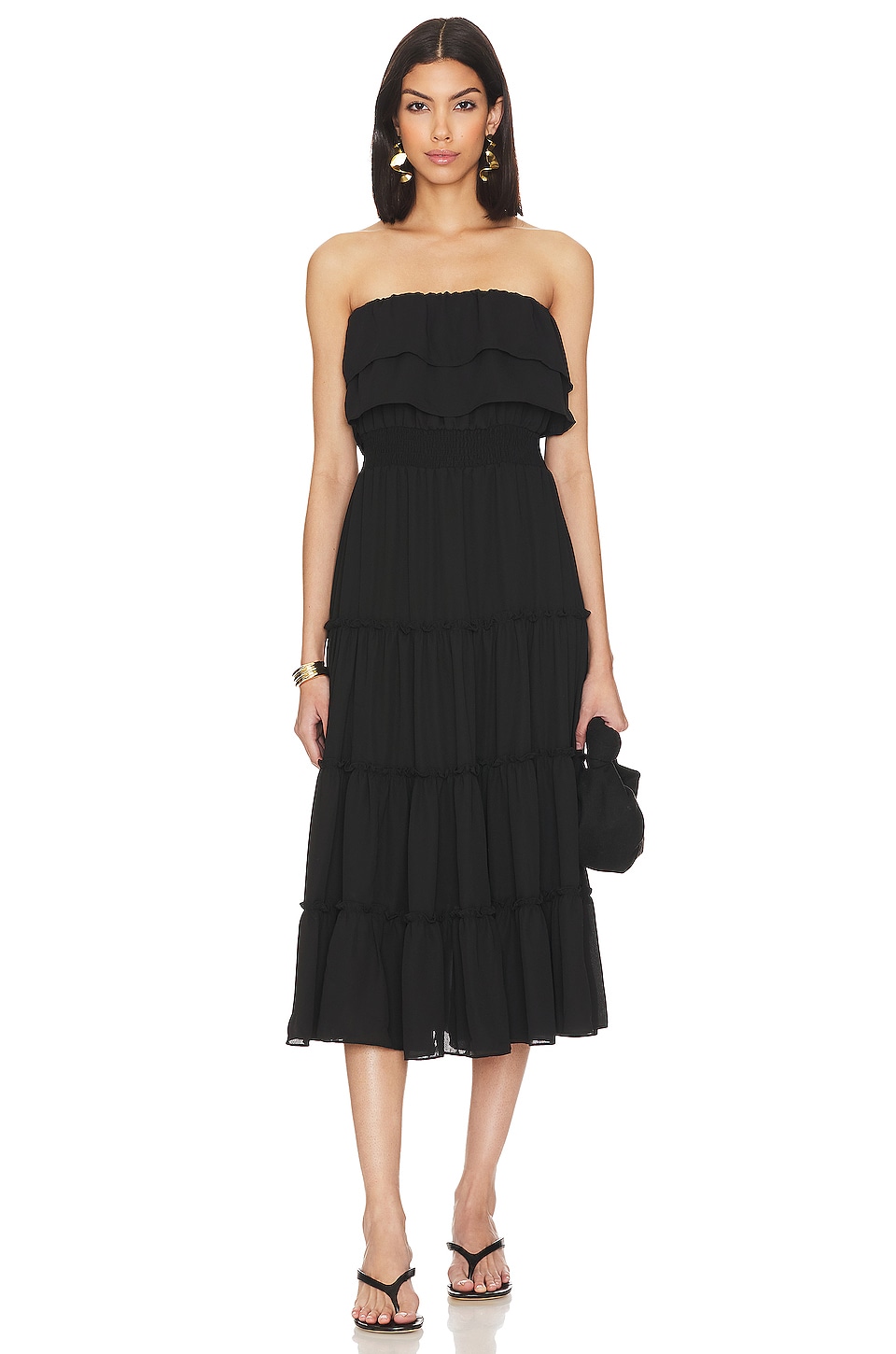 1. STATE Strapless Ruffle Tiered Dress in Rich Black | REVOLVE