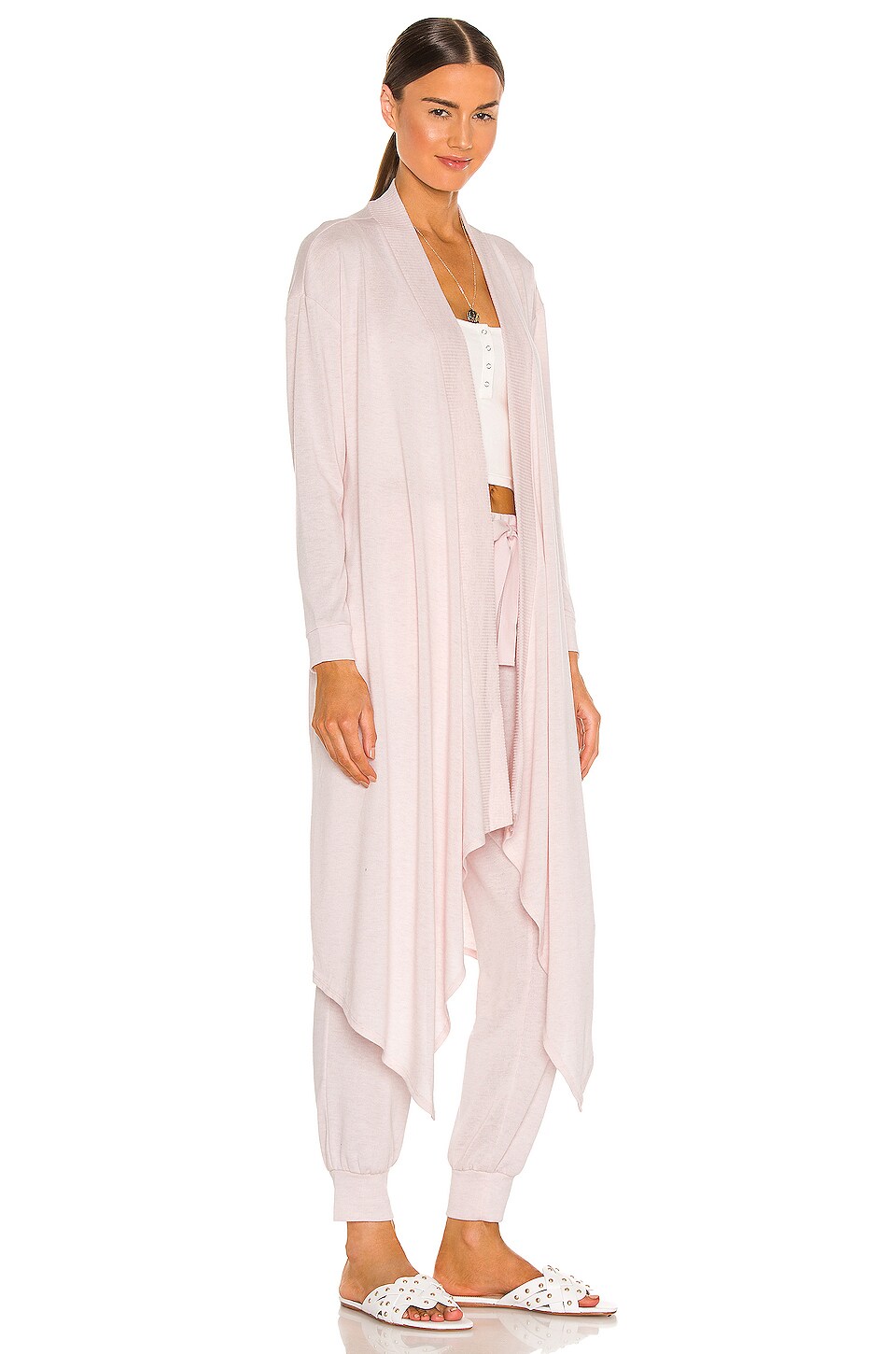 1. STATE Drape Front Cardigan in Pink Cloud Heather