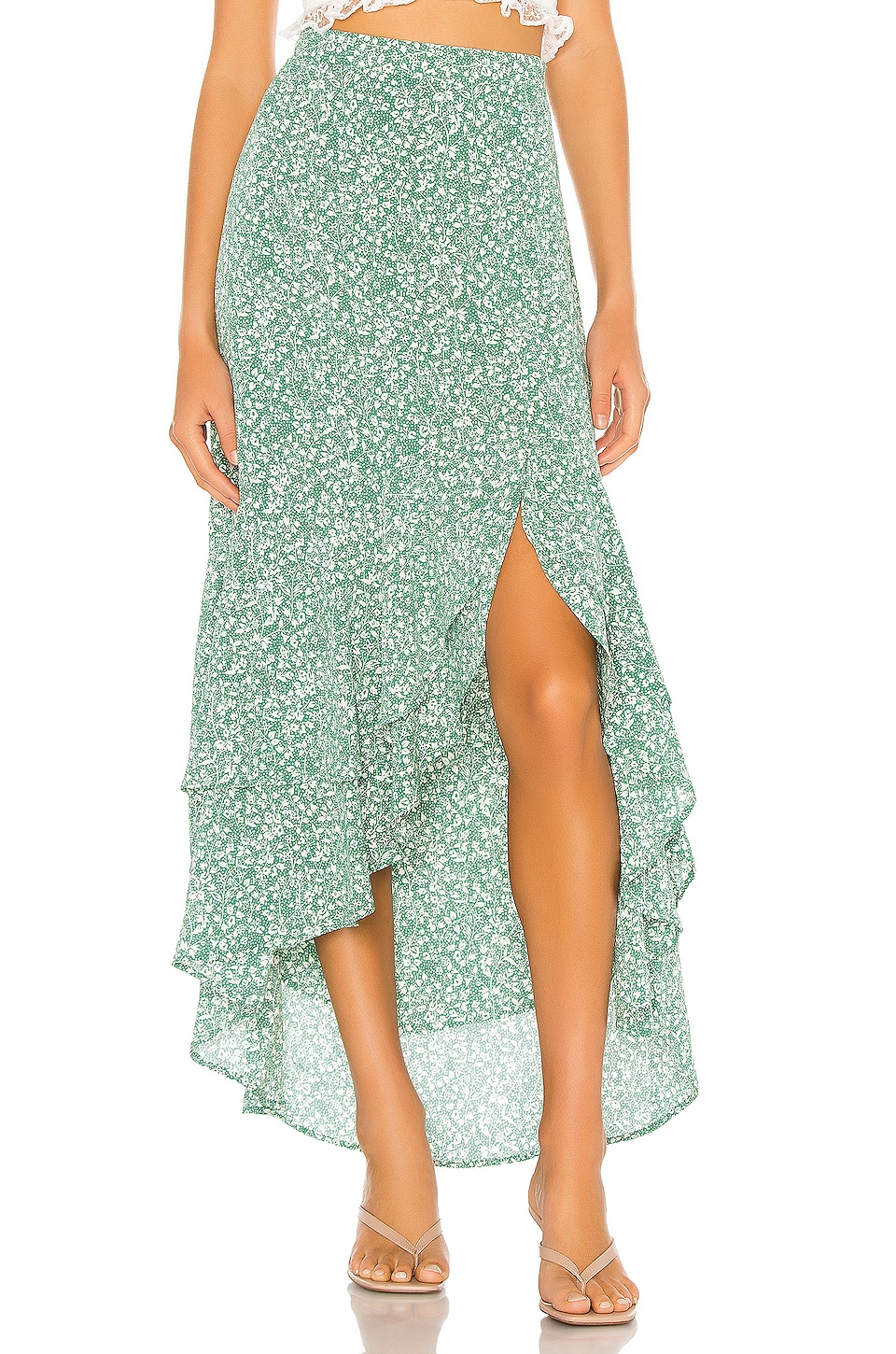 1. STATE Folk Floral Hi Low Skirt in Green Floral | REVOLVE