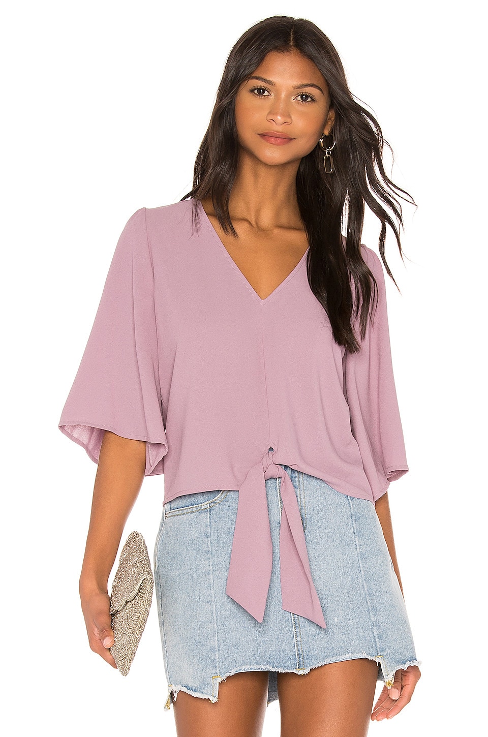 1.STATE Flounce Sleeve Tie Front V Neck Blouse,1STR-WS151