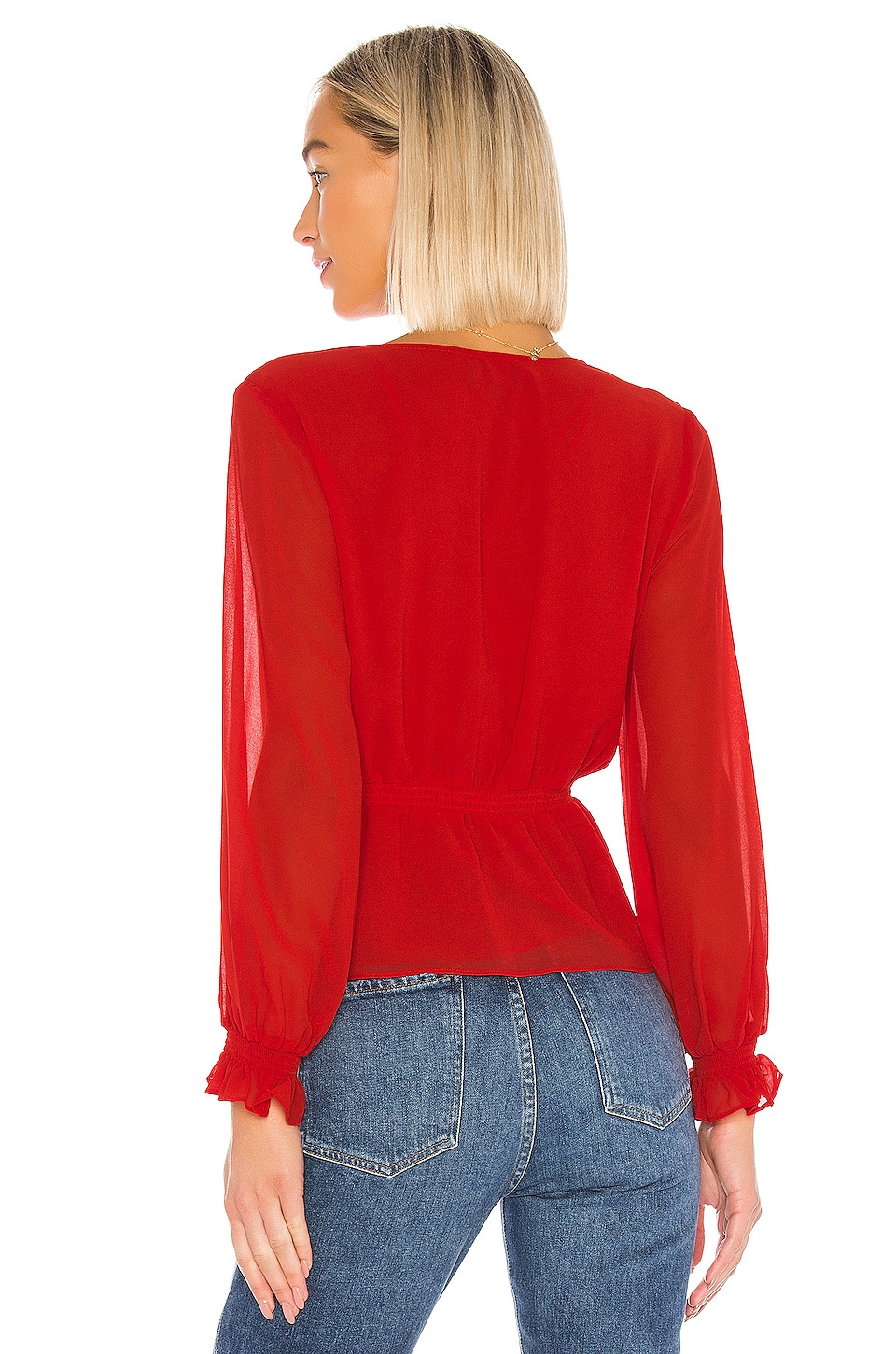 1 State Cinched Waist Wrap Front Blouse In Cherry Red Revolve