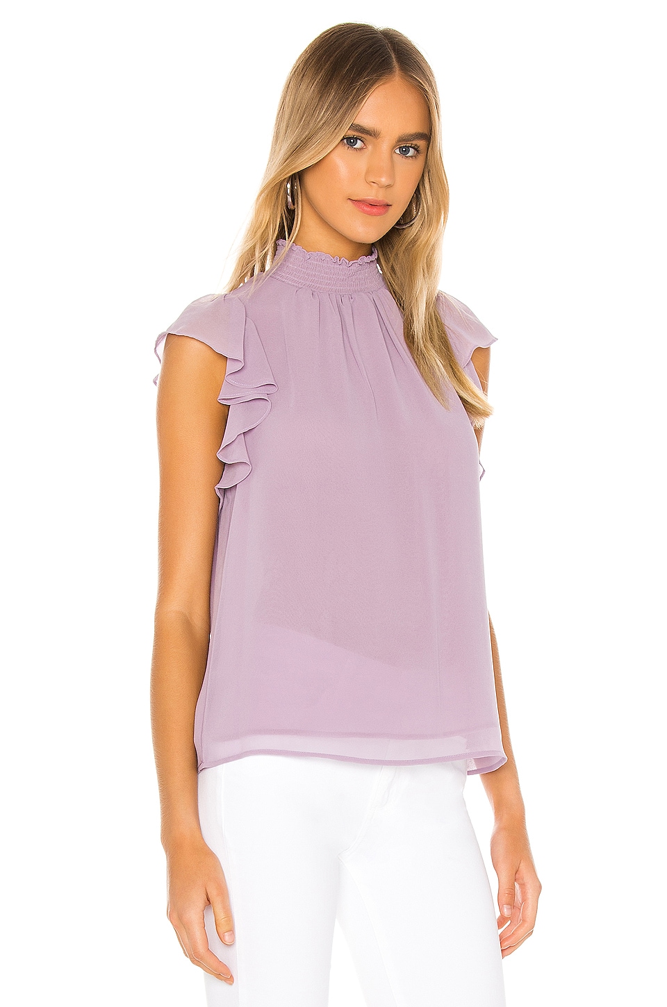 1. STATE Flutter Sleeve Smock Blouse in Orchid Bud