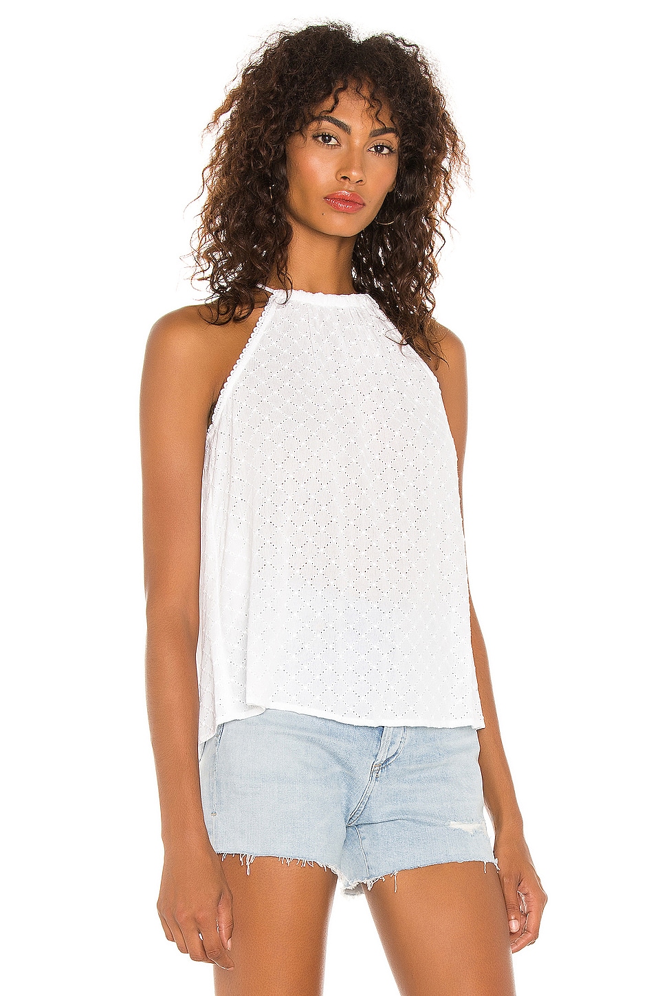 1. STATE Halter Neckline Embroidered Gauze Top in Ultra White REVOLVE