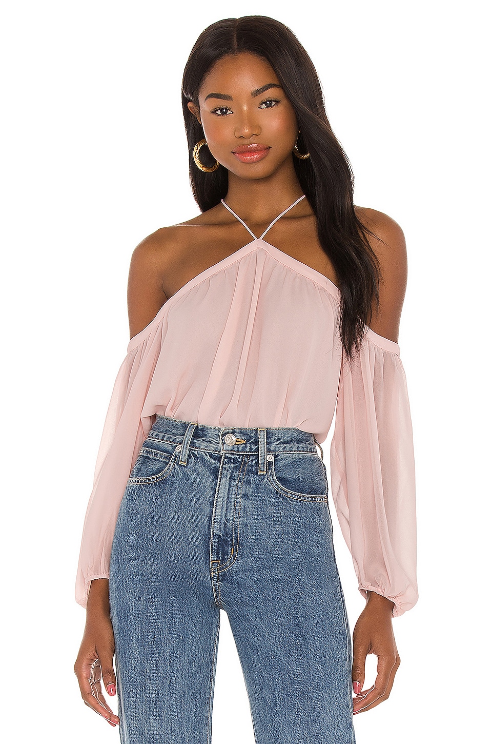 1. STATE High Neck Blouse in Pink Taffeta