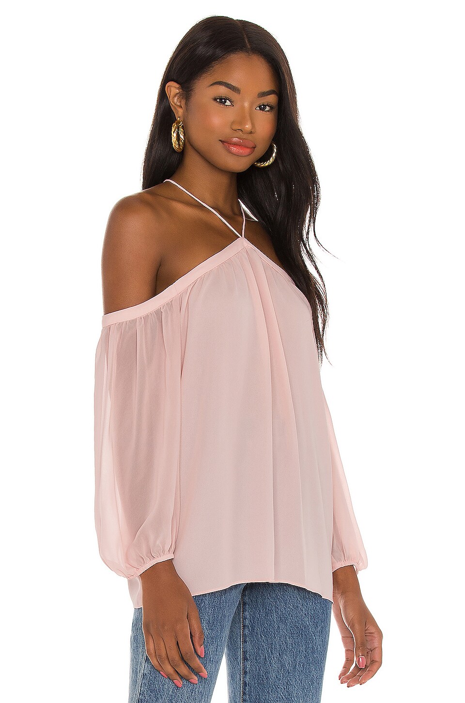 1. STATE High Neck Blouse in Pink Taffeta