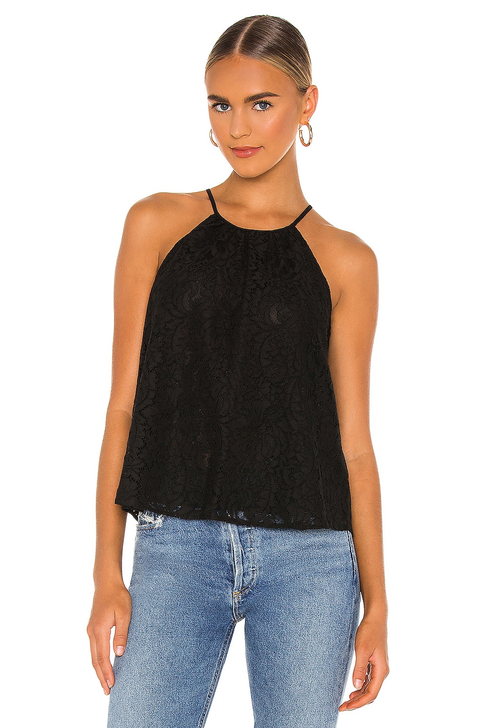 1. STATE Halter Neck Lace Top in Rich Black | REVOLVE