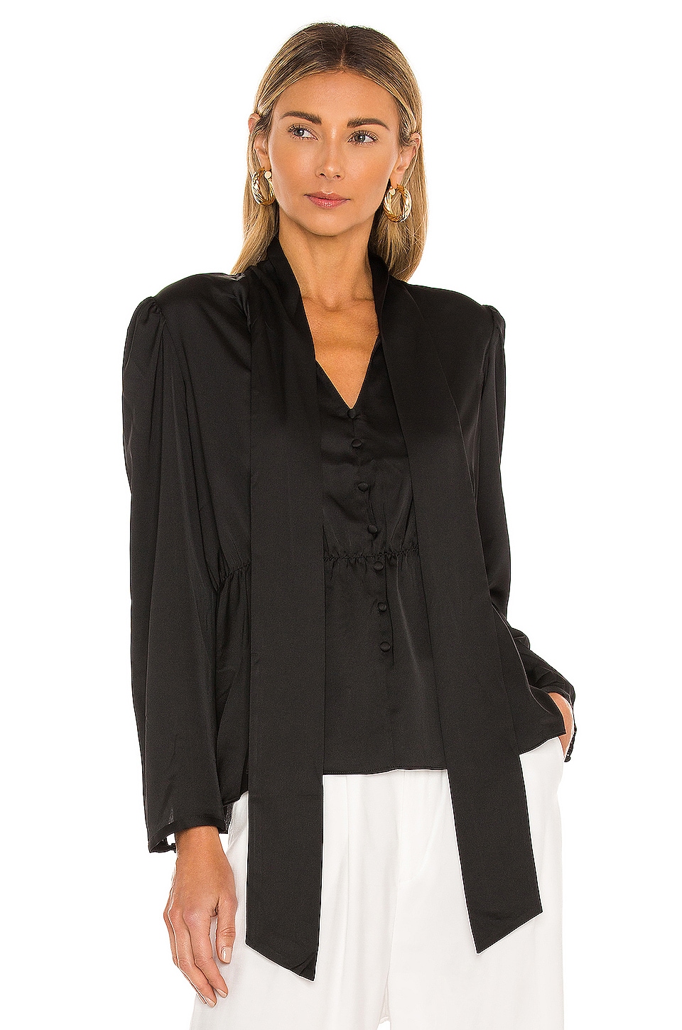 1. STATE Crepe Back Blouse in Rich Black | REVOLVE