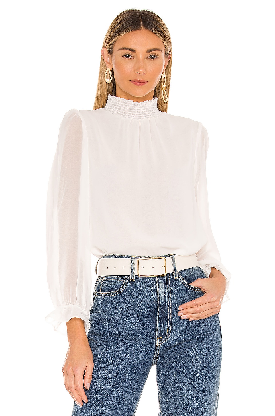 1. STATE Long Sleeve Smocked Neck Blouse in Soft Ecru | REVOLVE