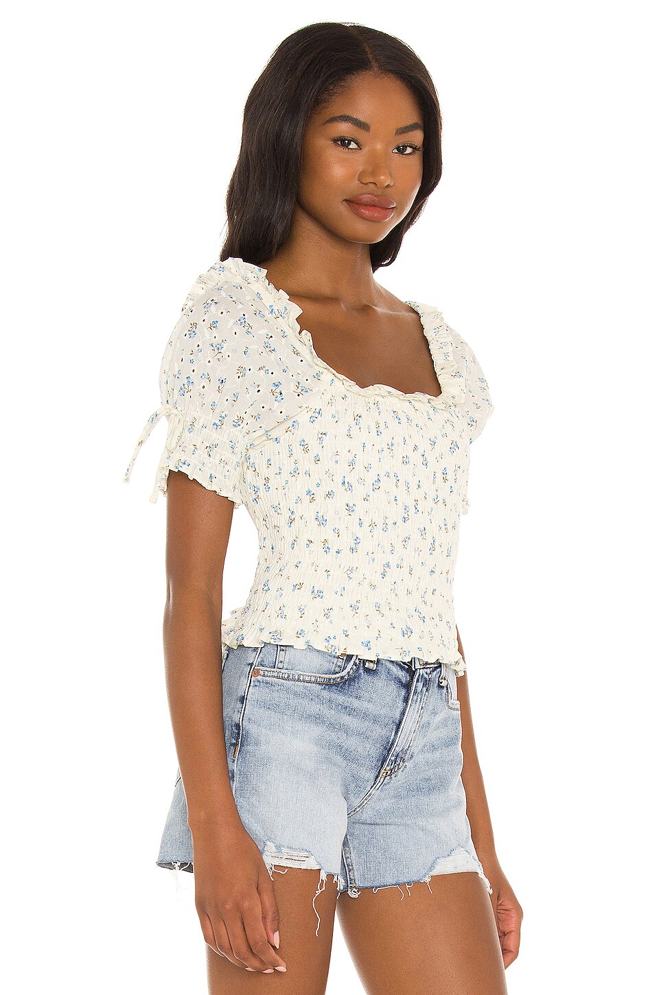 1. STATE Smocked Puff Sleeve Top in Soft Ecru | REVOLVE