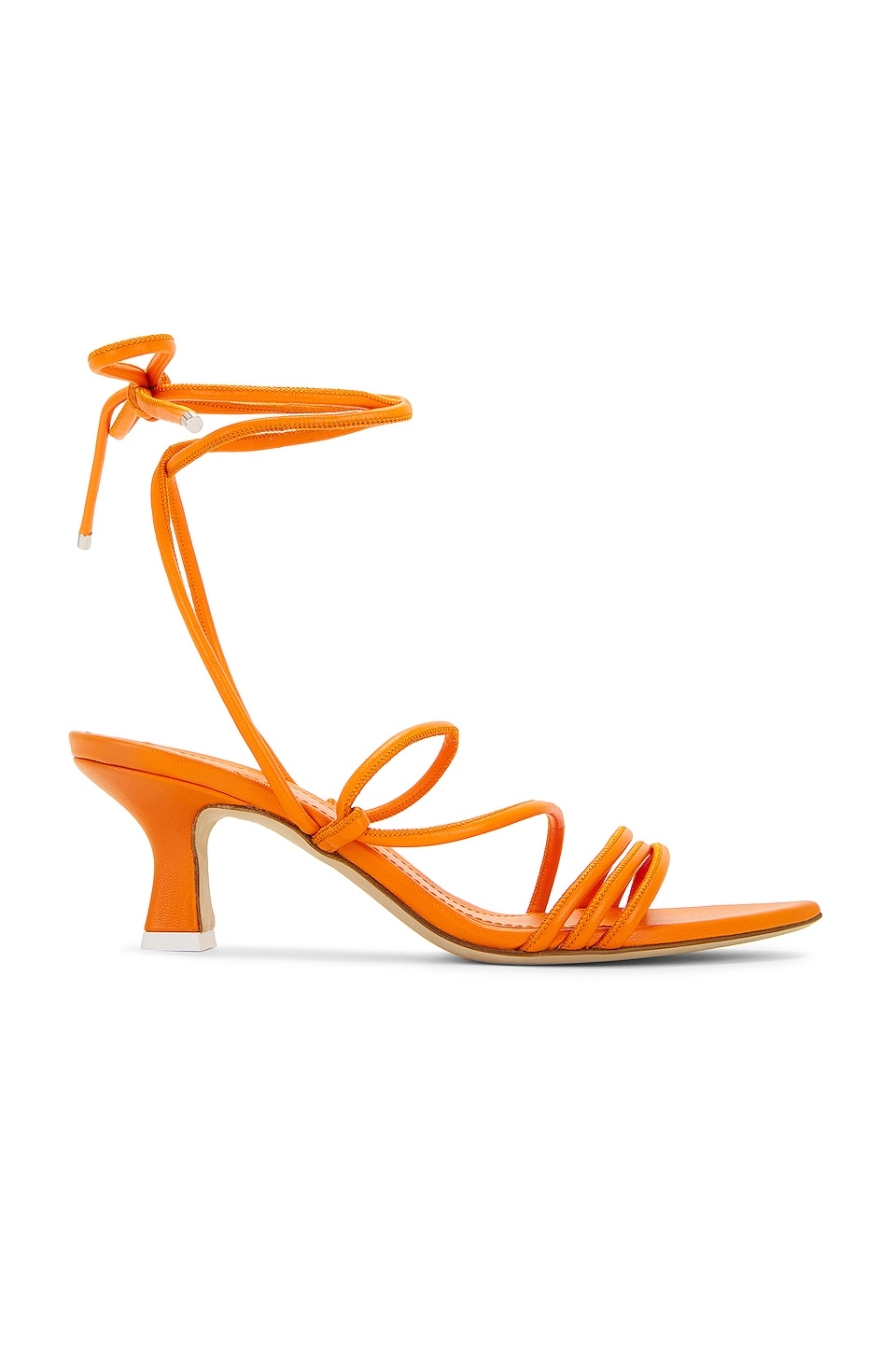 Orange strappy sandals with lace up detail