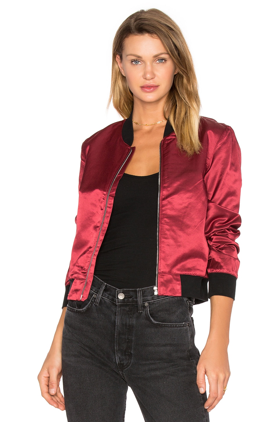 3x1 Satin Bomber Jacket in Garnet Red | REVOLVE