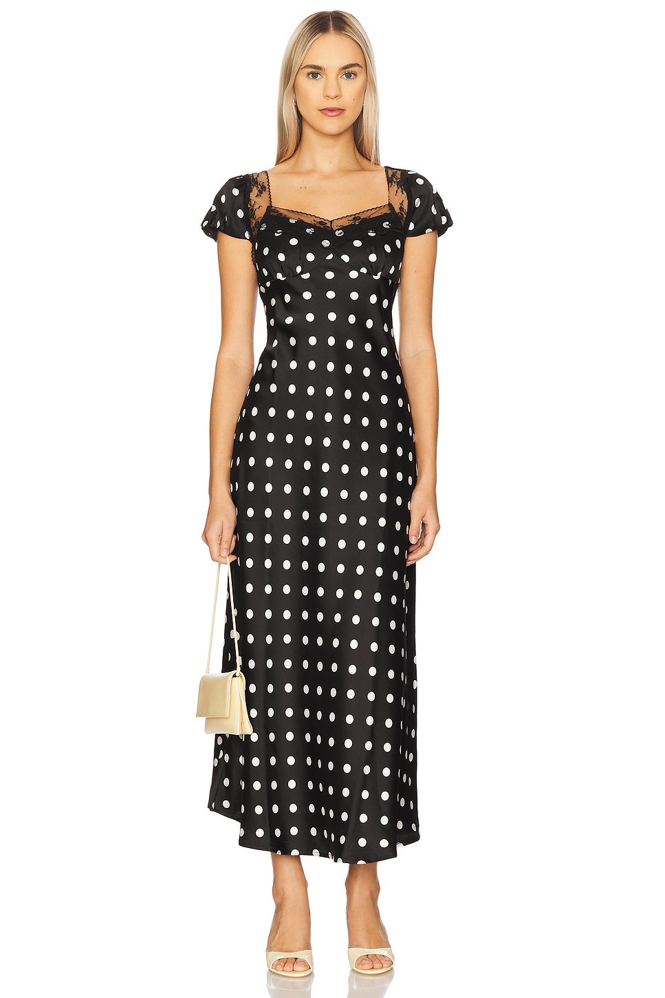 4th and reckless black and white dress ALESSANDRA RICH BLACK LAMINATED SILK MIDI DRESS main image 1