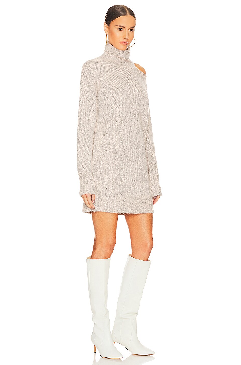 525 Shoulder Slit Roll Neck Tunic Dress in Oat