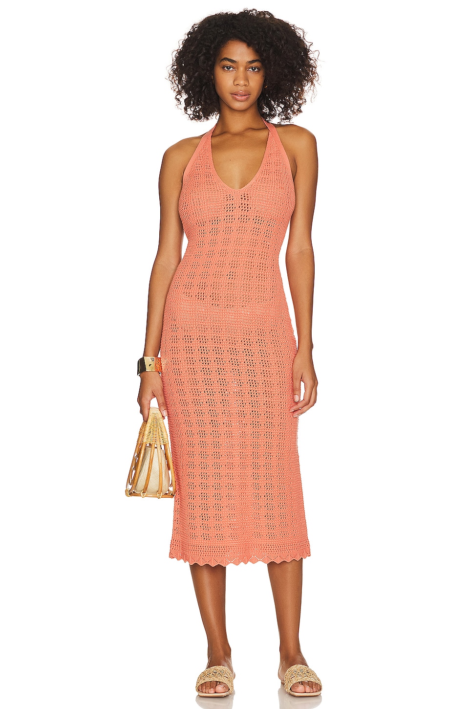 525 Halter Crochet Midi Dress in Clay