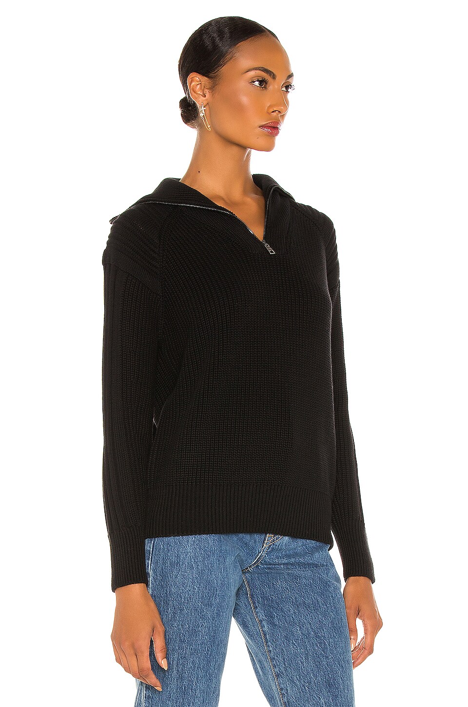 women's black half zip top